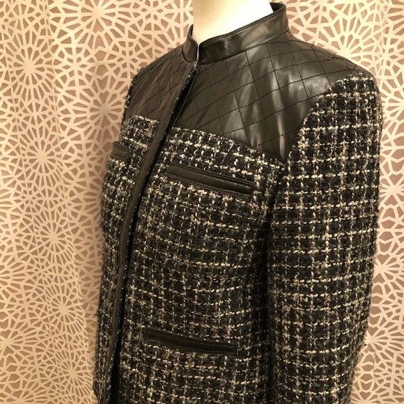Axcess Chic Black Faux Leather Tweed Jacket - Picture 8 of 8